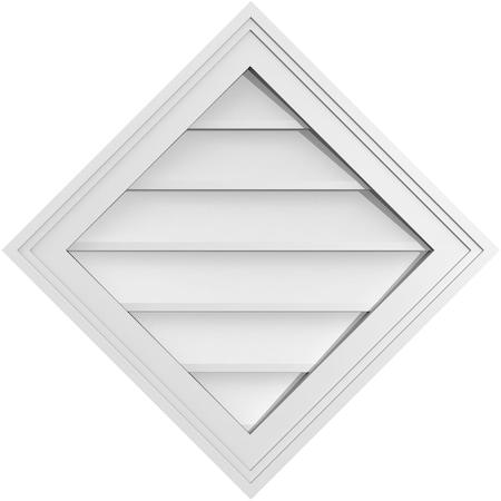 Ekena Millwork Diamond Surface Mount PVC Gable Vent: Functional, w/ 2"W x 1-1/2"P Brickmould Frame, 22"W x 22"H GVPDI22X2202SF